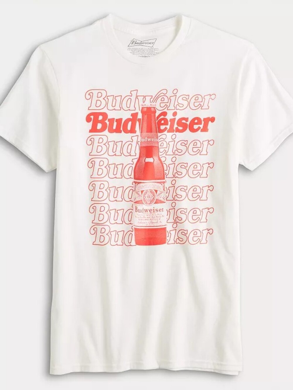 Mens Budweiser Graphic T-Shirt - Size 2XL White Red 🆕 Bottle & Repeated 🔥